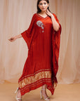 Rust Red Modal Satin Silk Kaftaan - red kaftan Australia