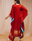 Red Rust Hand Embroidered modal satin silk kaftaan - red dress USA