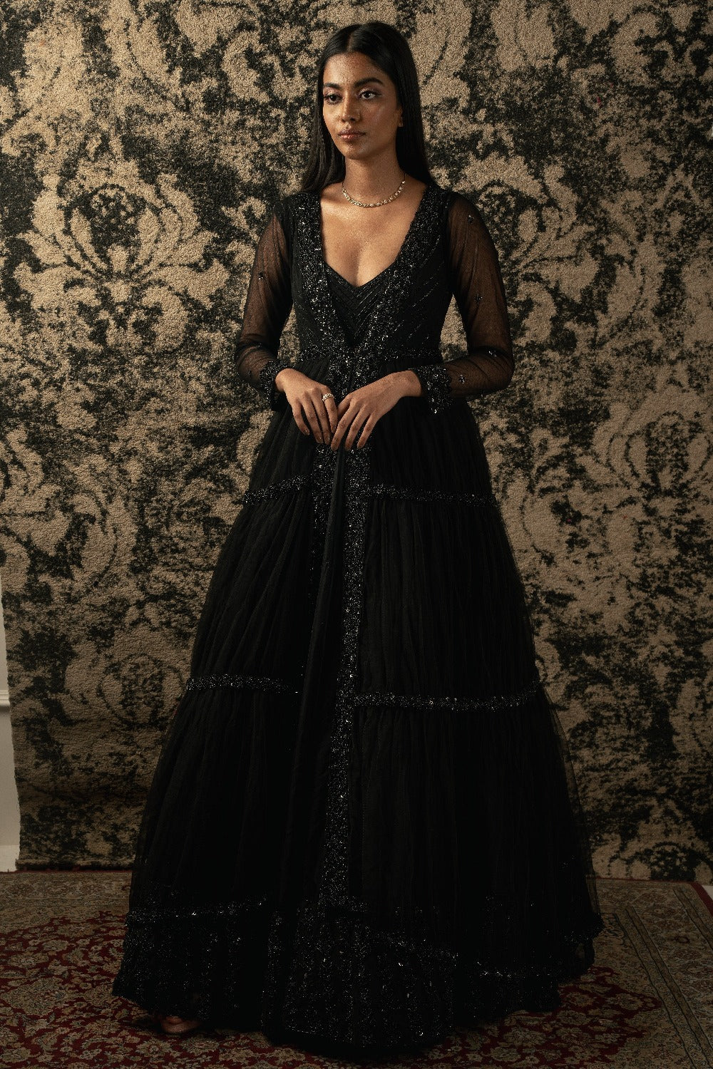 Black Anarkali and Shrug - lehenga and anarkali