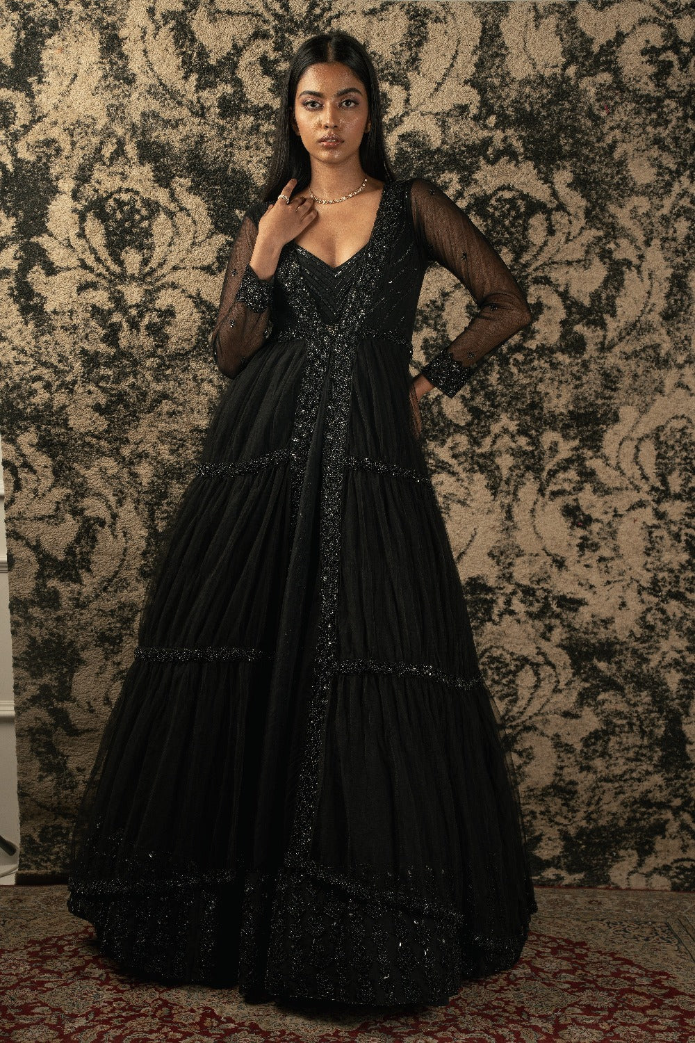 Black Anarkali and Shrug - lehenga and anarkali
