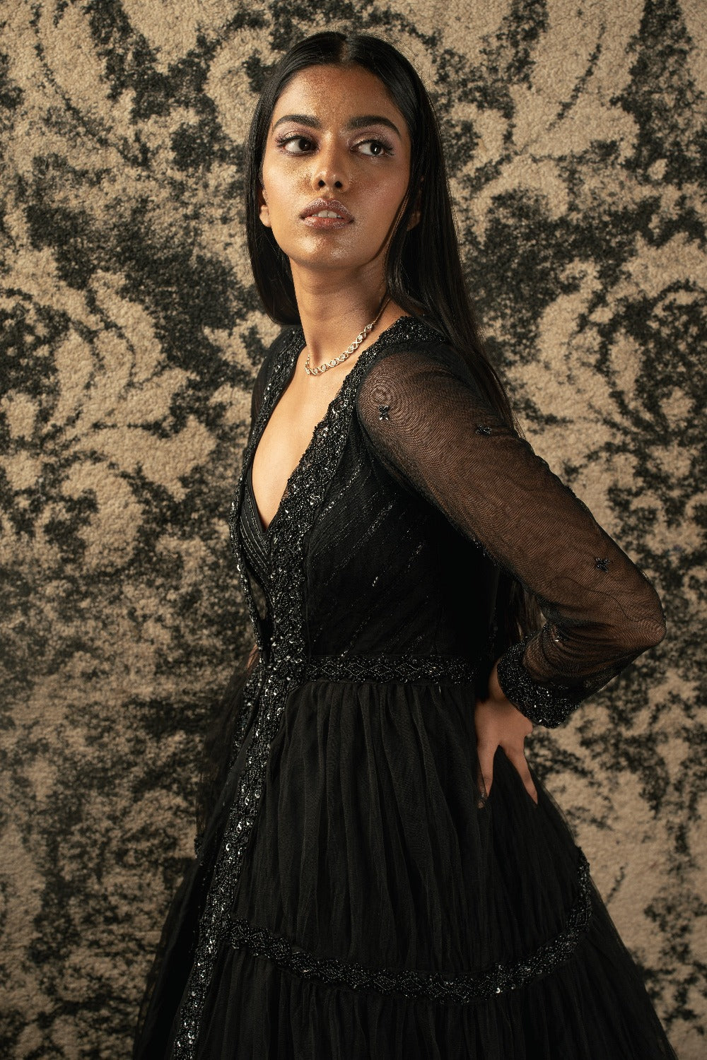Black Anarkali and Shrug - lehenga and anarkali