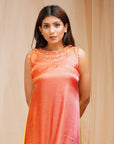 4D Dyeing of Pale Yellow & Reddish Orange Model Satin Silk Kaftan - orange dress USA