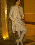 Platinum Prince Sherwani Set - Lilac-Grey Sherwani