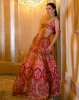 Bahaara Pink Punch Lehenga Set - bridal embroidered lehenga