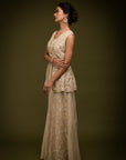 Ivory Beige Embroidered Sharara Set - sharara Canada