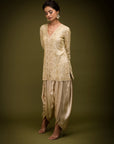 Ivory Beige Embroidered Jacket Kurta Set - ivory kurta set USA