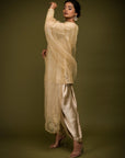 Ivory Beige Embroidered Jacket Kurta Set - ivory kurta set USA