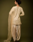 Ivory Beige Embroidered Jacket Kurta Set - ivory kurta set USA