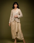 Ivory Beige Jacket Drape Skirt Set - indian fashion