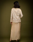 Ivory Beige Jacket Drape Skirt Set - indian fashion