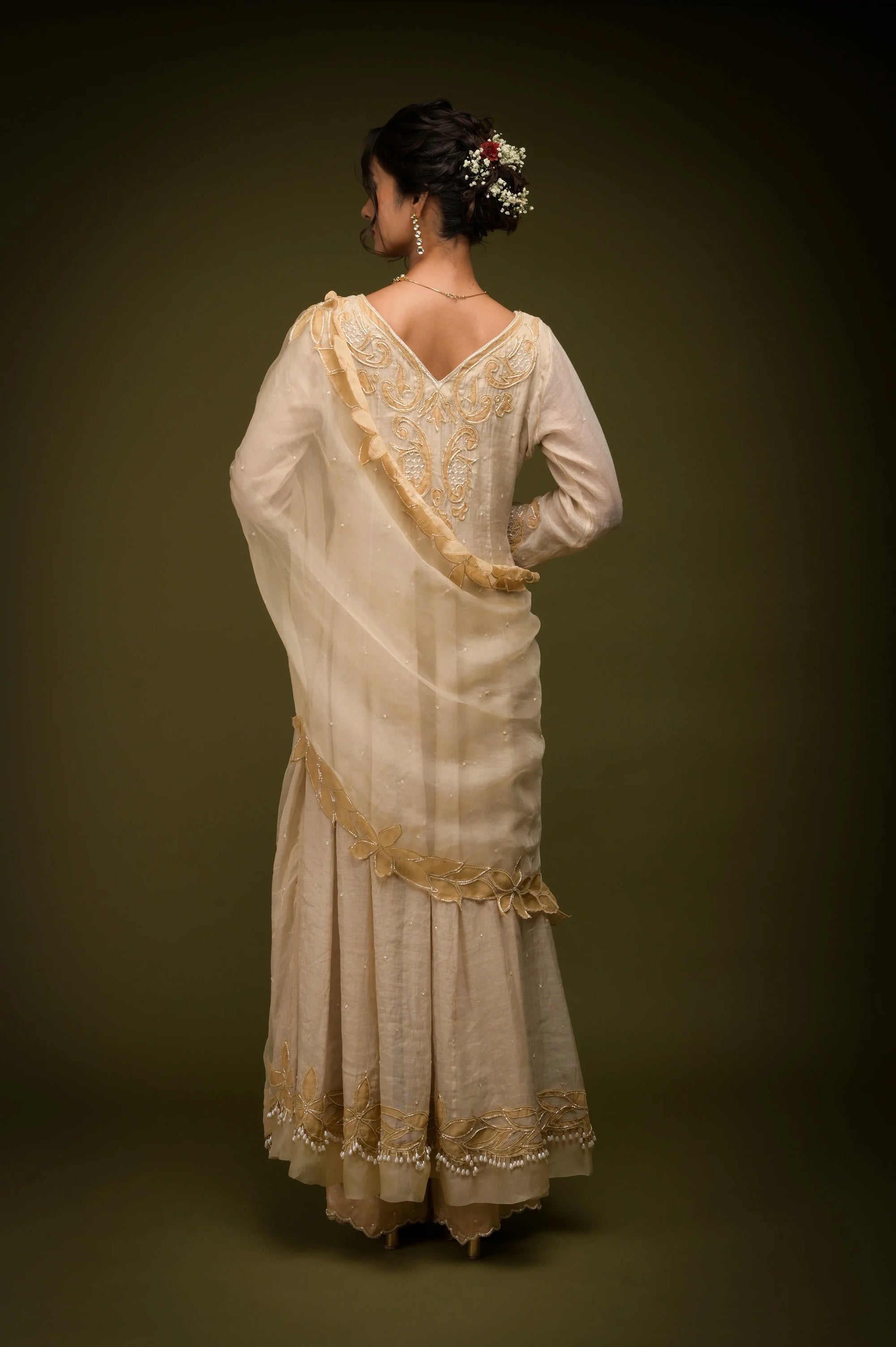 Ivory Beige Anarkali Set - anarkali set USA