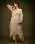 Ivory Beige Organza Kurta Set - kurti
