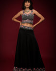 Black Cape Embroidered Sharara Set - black sharara set Sydney