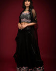Black Cape Embroidered Sharara Set - black sharara set Sydney