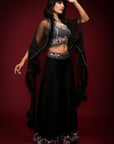 Black Cape Embroidered Sharara Set - black sharara set Sydney