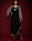 Black Jacket Drape Gown Set - black gown Australia