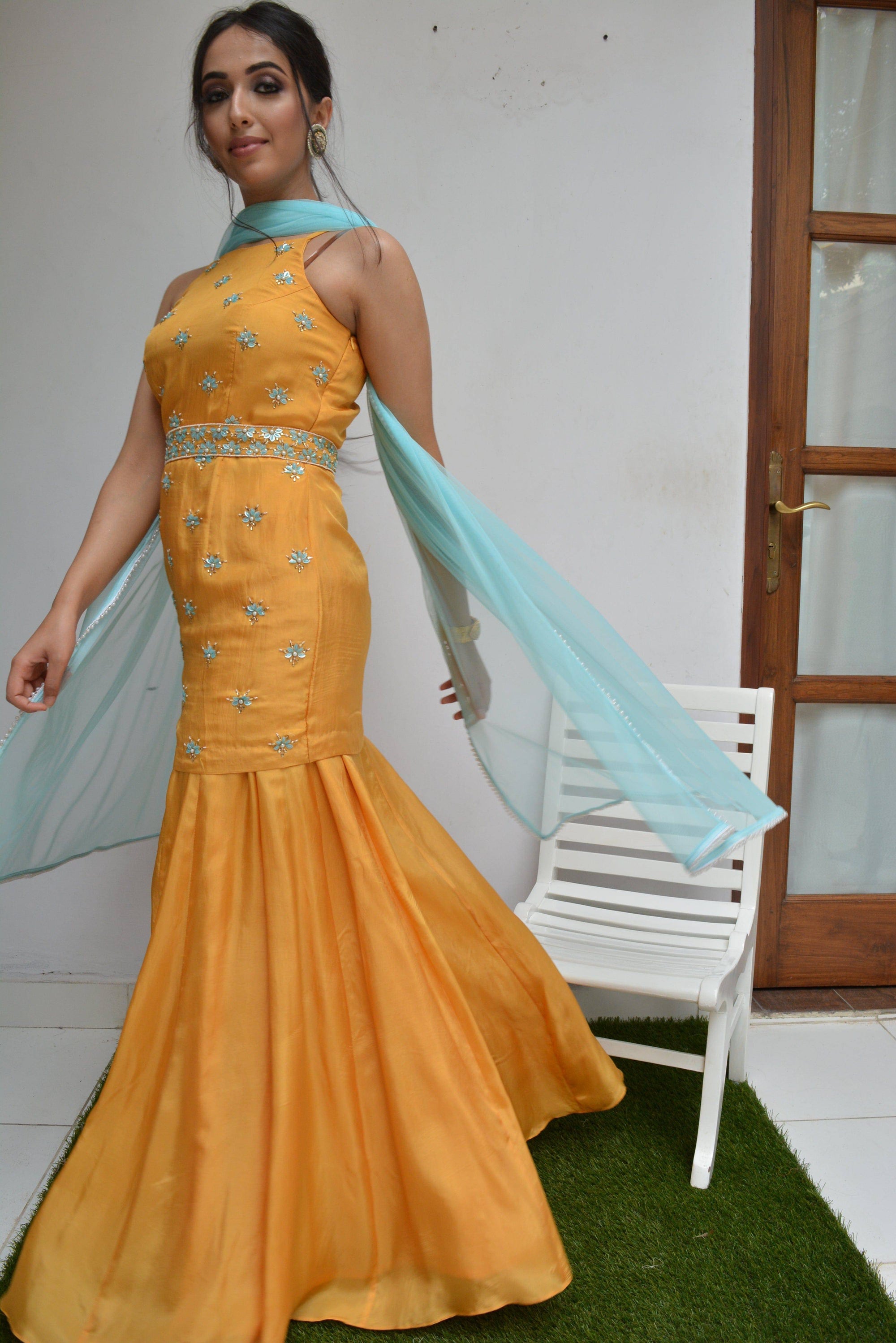 Dawn and Sea Sharara Set - yellow sharara USA