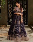 Deep Midnight Blue Habotai Silk Lehenga