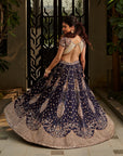 Deep Midnight Blue Habotai Silk Lehenga
