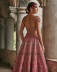 Dusk in Blossom Lehenga Set - Traditional pink and red embroidered ghagra choli