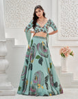 Dusty Blue Hand Painted Lehenga Set