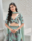 Dusty Blue Hand Painted Lehenga Set
