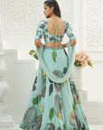 Dusty Blue Hand Painted Lehenga Set