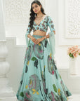 Dusty Blue Hand Painted Lehenga Set