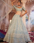 Dusty Firoza Heavily Embroidered Lehenga - embroidered lehenga Sydney