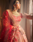 Red ELNAZ Heavily Embroidered Lehenga - red lehenga Australia
