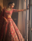 Red ELNAZ Heavily Embroidered Lehenga - red lehenga Australia