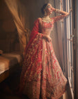 Red ELNAZ Heavily Embroidered Lehenga - red lehenga Australia