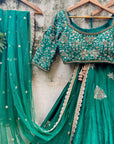 Emerald Green Raw Silk Lehenga Set - green lehenga USA