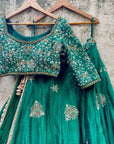 Emerald Green Raw Silk Lehenga Set - green lehenga USA