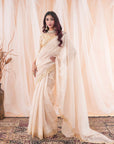 Ivory Beige Chanderi Saree and Blouse - indian saree
