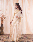 Ivory Beige Chanderi Saree and Blouse - indian saree