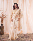 Ivory Beige Chanderi Saree and Blouse - indian saree