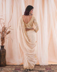 Ivory Beige Chanderi Saree and Blouse - indian saree