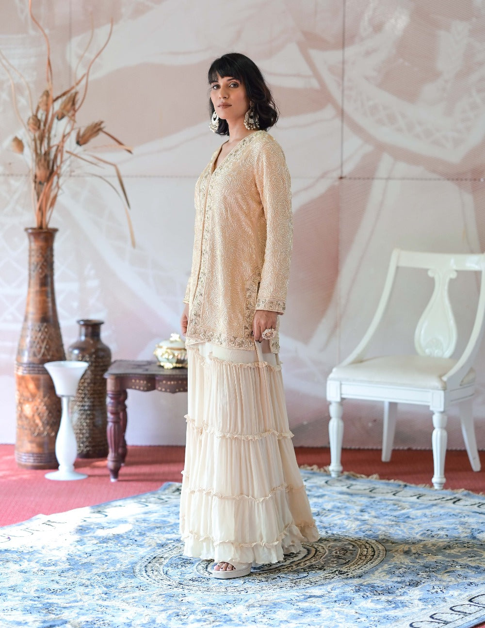 Ivory Beige Sharara Kurta Set - sharara kurti