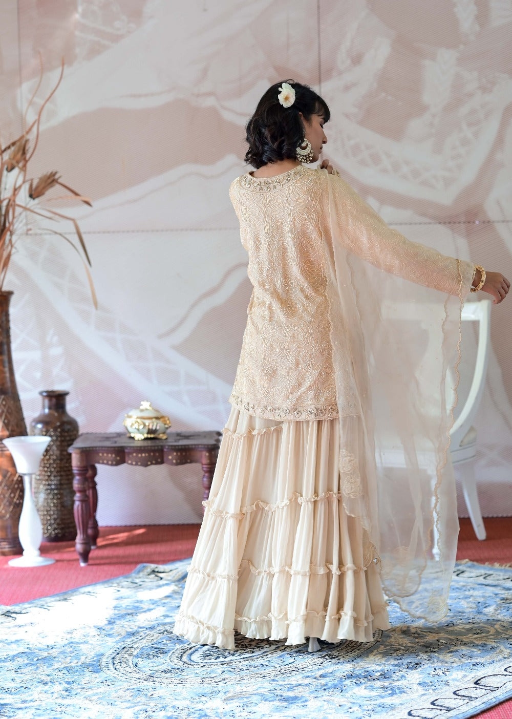 Ivory Beige Sharara Kurta Set - sharara kurti