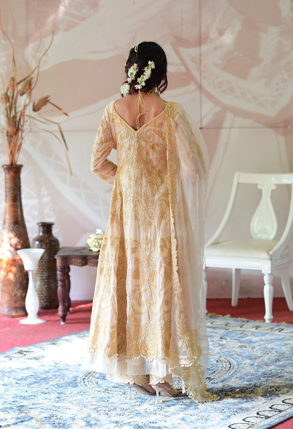 Ivory Beige Anarkali and Palazzo with Dupatta - anarkali kurti