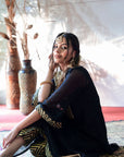 Georgette Kurta and Banarasi Brocade Pants Set - black kurti for women