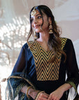 Georgette Kurta and Banarasi Brocade Pants Set - black kurti for women
