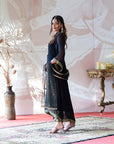 Georgette Kurta and Banarasi Brocade Pants Set - black kurti for women