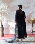 Georgette Kurta and Banarasi Brocade Pants Set - black kurti for women