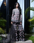 Mushru Gajji Silk Black Embroidered Sharara Set - designer wear for women