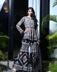 Mushru Gajji Silk Black Embroidered Sharara Set - designer wear for women