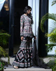 Mushru Gajji Silk Black Embroidered Sharara Set - designer wear for women