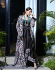 Black Embroidered Drape Gown Set - indian gown dress