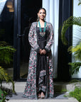 Black Embroidered Drape Gown Set - indian gown dress